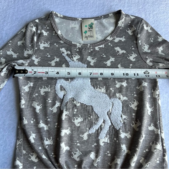 Lily Bleu Sz 8 Girl’s Unicorn 3/4 Ruched Sleeves Gray - Picture 2 of 9